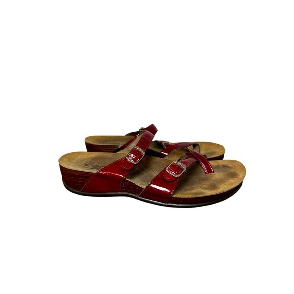 SAS Shelly Toe Loop Red Patent Leather Sandals Women’s 8M Comfort Orthotic Slip - Picture 3 of 10